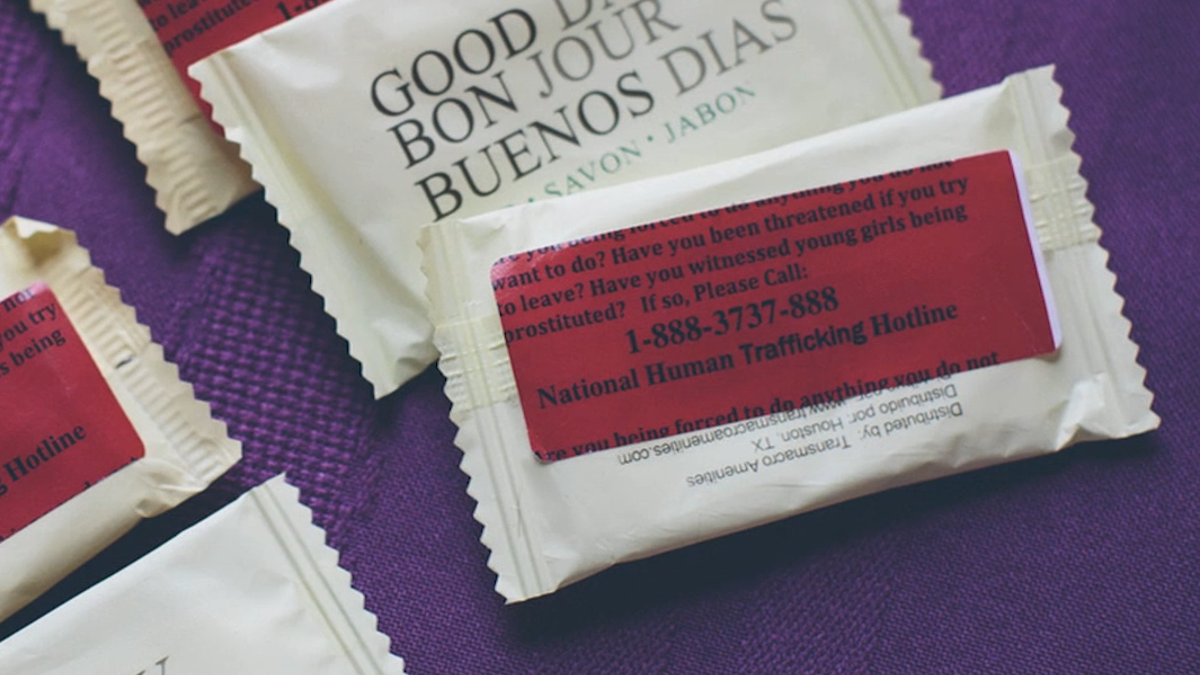 The bars of soap passed out to motels in high-trafficking areas by Theresa Flores and her advocacy group, S.O.A.P.