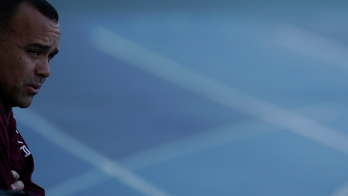 Venezuela's coach Rafael Dudamel attends a practice session in Rio de Janeiro, Brazil, Tuesday, June 25, 2019. Venezuela will face Argentina at a quarter-final Copa America soccer match, on June 28. (AP Photo/Leo Correa)