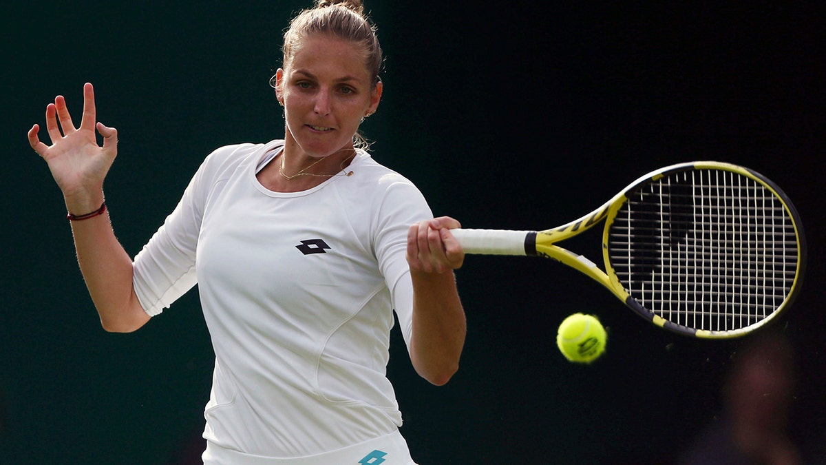 Kristyna Pliskova returns the ball to Karolina Pliskova during the grass-court Birmingham Classic tennis tournament, Wednesday, June 19, 2019 at the Edgbaston Priory Club in Birmingham, England. (Zac Goodwin/PA via AP)