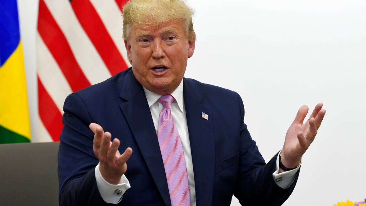 President Donald Trump speaks during his meeting with Brazilian President Jair Bolsonaro during a bilateral meeting on the sidelines of the G-20 summit in Osaka, Japan, Friday, June 28, 2019. (AP Photo/Susan Walsh)