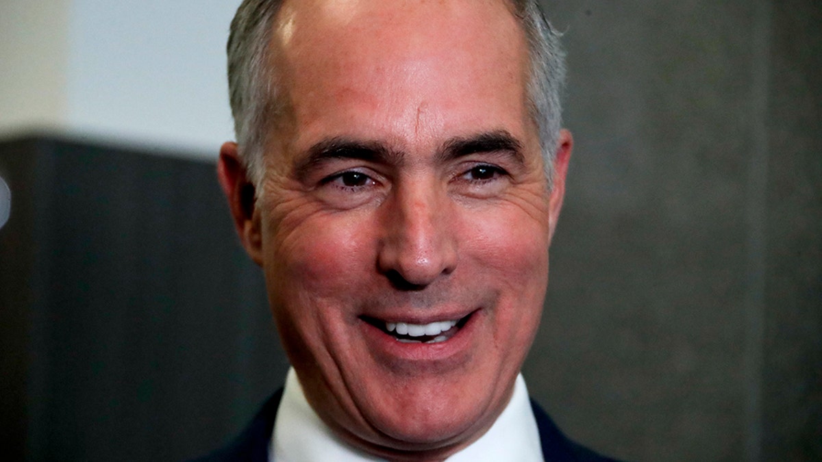 FILE - In this Oct. 26, 2018, file photo, Sen.Bob Casey, D-Pa., speaks to reporters in the studio of KDKA-TV in Pittsburgh. Casey has reversed his stance on the legislative filibuster since signing a 2017 letter in support of it. (AP Photo/Gene J. Puskar, File)