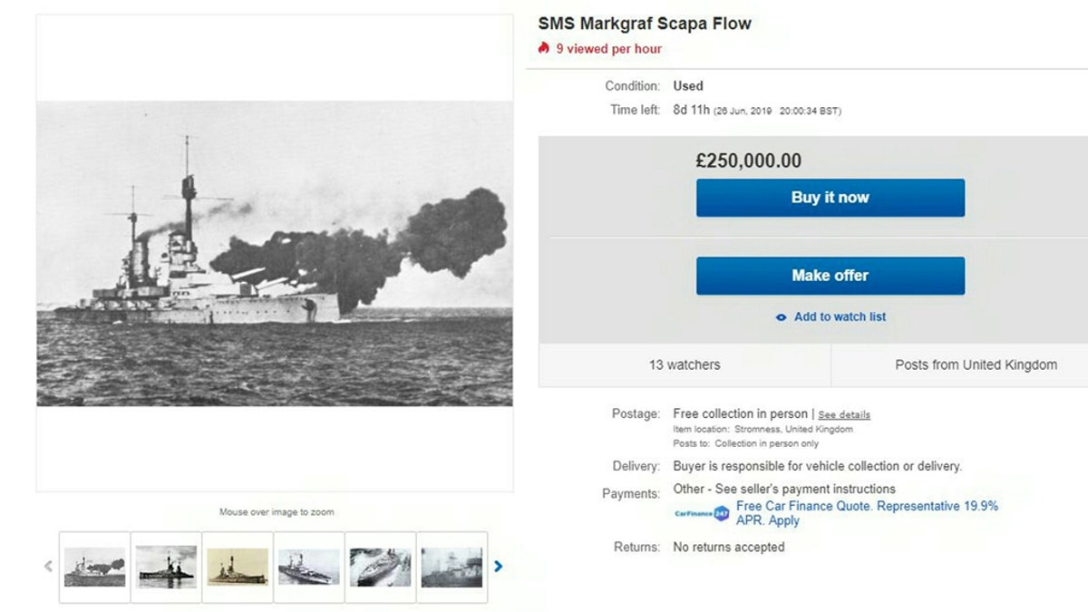 The eBay advert for the sale of the SMS Markgraf Scapa Flow for £250,000. (Credit: SWNS, eBay)