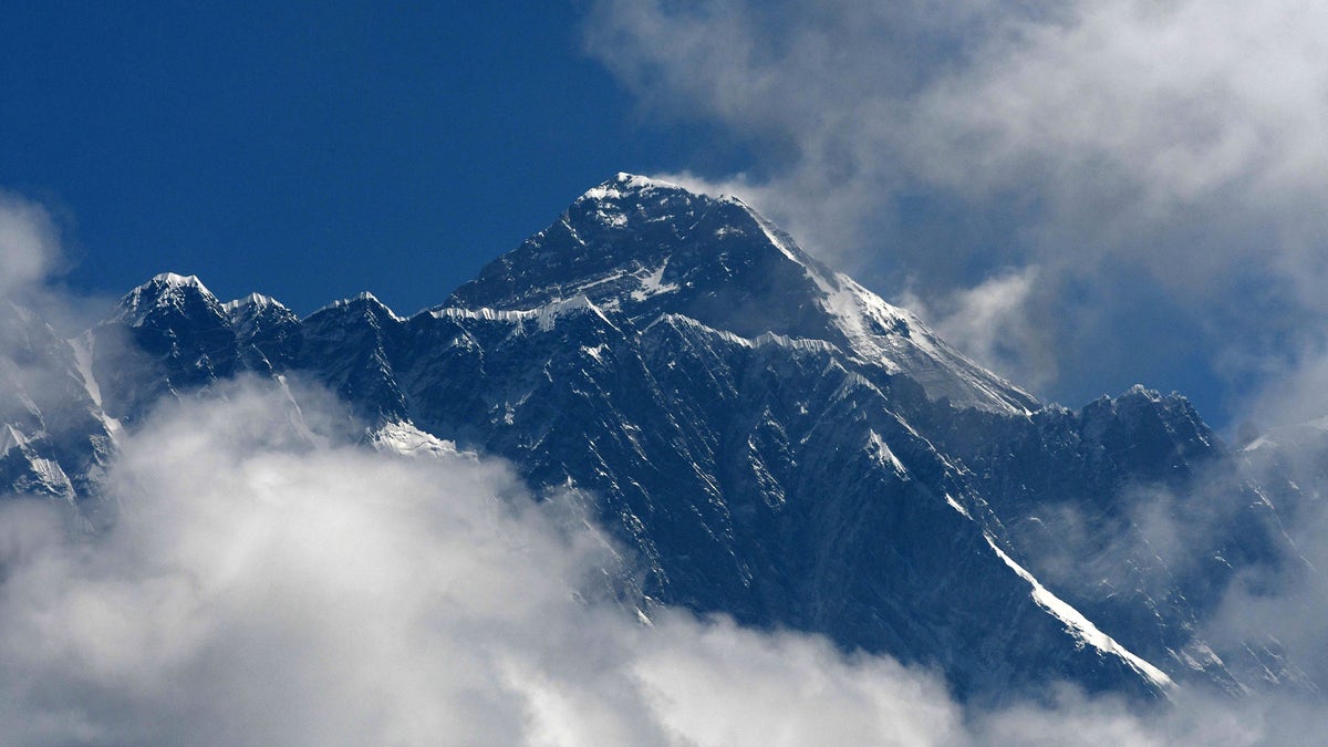 Mount Everest is seen in the Everest region, some 140 km northeast of Kathmandu, on May 27, 2019.