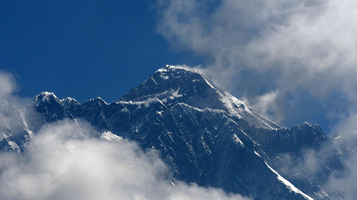 Mount Everest is seen in the Everest region, some 140 km northeast of Kathmandu, on May 27, 2019.