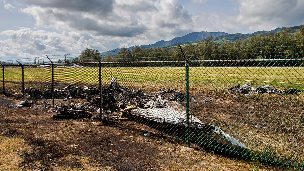 This is the site at Dillingham Airfield in Mokuleia, Hawaii, where a Beechcraft King Air twin-engine plane crashed Friday, killing 11.