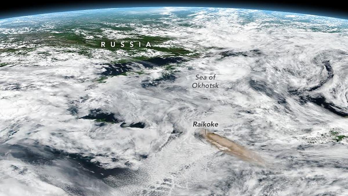 This image released by NASA shows the location of the Raikoke volcano.