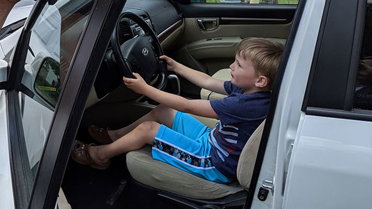 Sebastian shows how he got behind the wheel of his great-grandfather's SUV and took it for a joyride.