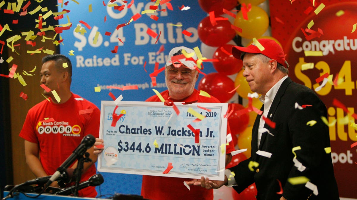 Charles W. Jackson Jr. is introduced as the winner of Saturday's $344.6 million Powerball jackpot Tuesday, June 4, 2019 at the N.C. Education Lottery headquarters in Raleigh, N.C.