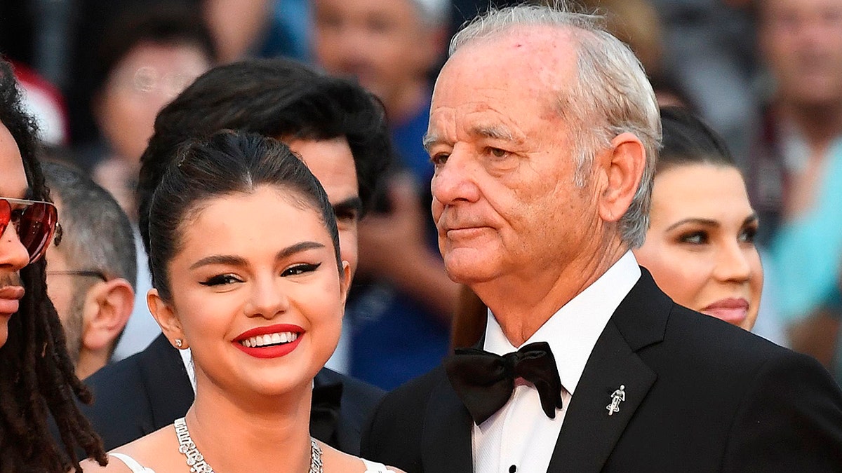 (From L) US actor Luka Sabbat, US singer and actress Selena Gomez, US actor and comedian Bill Murray and British actress and model Tilda Swinton arrive for the screening of the film 