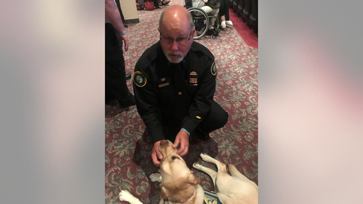 ‘Murph’ is a facility service dogs and his handler, Janet Balser, works for the Staunton, Virginia Victim/Witness Program. On a normal day, Murph and Janet aid crime victims, families and witnesses throughout the legal process. Murph’s calm and loving sweetness empowers witnesses to testify.