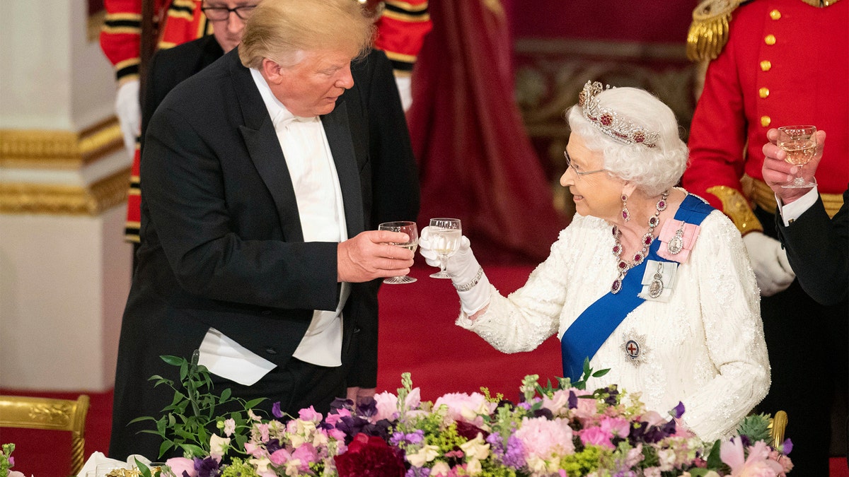 President Donald Trump and Queen Elizabeth II toasted during the State Banquet at Buckingham Palace in June 2019.