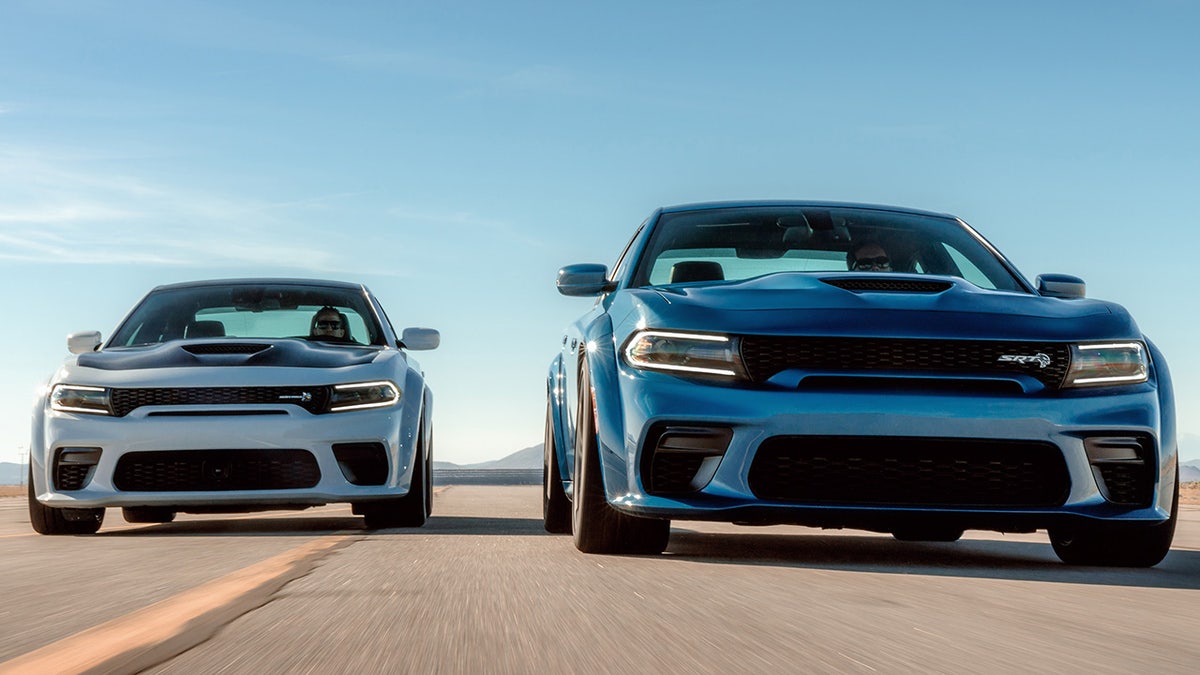 2020 Dodge Charger Scat Pack Widebody (Left) and 2020 Dodge Charger SRT Hellcat Widebody (Right)