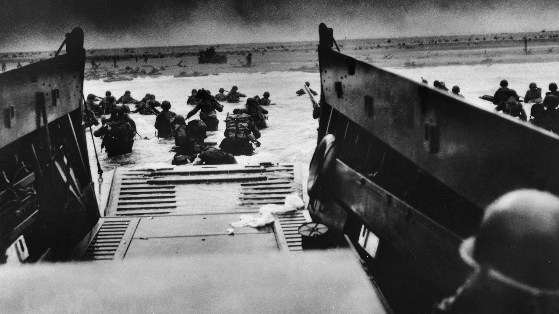 D-Day soldiers storm Normandy beach