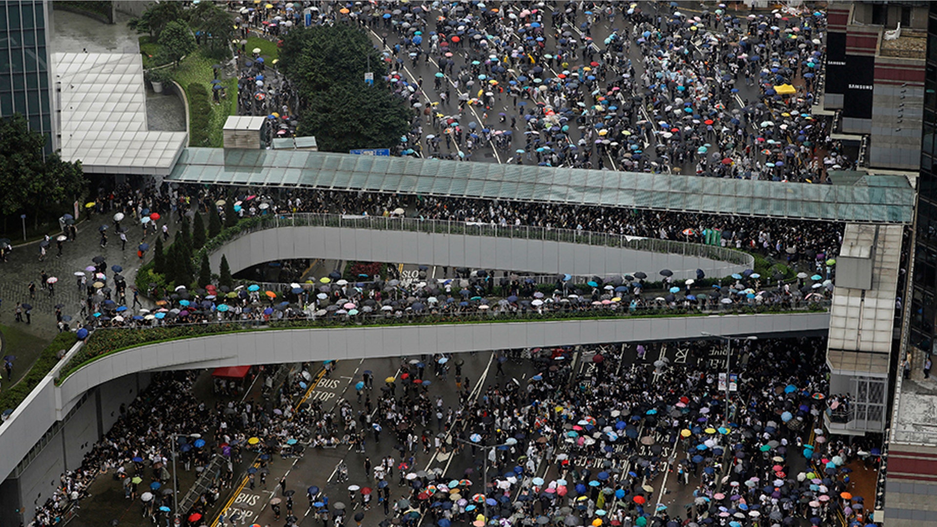 Protesters gather outside the Legislative Council in Hong Kong, June 12, 2019. 