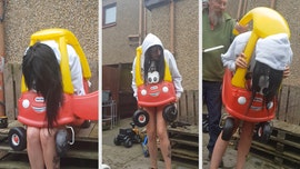 Scottish woman gets stuck in a children's toy car, has to be cut free with a bread knife
