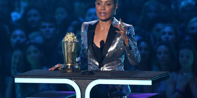 Jada Pinkett Smith accepts the trailblazer award at the MTV Movie and TV Awards on Saturday, June 15, 2019, at the Barker Hangar in Santa Monica, Calif.