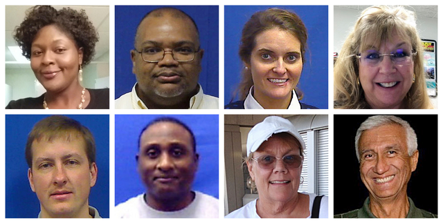 This combination of photos provided by the City of Virginia Beach on Saturday, June 1, 2019 shows victims of Friday's shooting at a municipal building in Virginia Beach, Va. Top row from left are Laquita C. Brown, Ryan Keith Cox, Tara Welch Gallagher and Mary Louise Gayle. Middle row from left are Alexander Mikhail Gusev, Joshua O. Hardy, Michelle "Missy" Langer and Richard H. Nettleton. Bottom row from left are Katherine A. Nixon, Christopher Kelly Rapp, Herbert "Bert" Snelling and Robert "Bobby" Williams. (Courtesy City of Virginia Beach via AP)