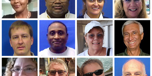 This combination of photos provided by the City of Virginia Beach on Saturday, June 1, 2019 shows victims of Friday's shooting at a municipal building in Virginia Beach, Va. Top row from left are Laquita C. Brown, Ryan Keith Cox, Tara Welch Gallagher and Mary Louise Gayle. Middle row from left are Alexander Mikhail Gusev, Joshua O. Hardy, Michelle "Missy" Langer and Richard H. Nettleton. Bottom row from left are Katherine A. Nixon, Christopher Kelly Rapp, Herbert "Bert" Snelling and Robert "Bobby" Williams. (Courtesy City of Virginia Beach via AP)