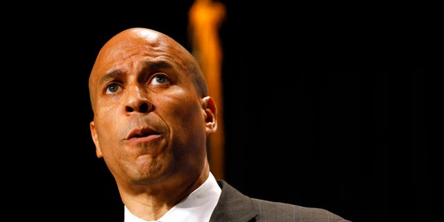 Democratic presidential candidate Cory Booker speaks during the Iowa Democratic Party's Hall of Fame Celebration, Sunday, June 9, 2019, in Cedar Rapids, Iowa. (Associated Press)