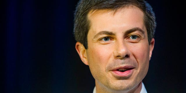 South Bend Mayor Pete Buttigieg answers questions from the media during the Mayor's Night Out on May 30, 2019, in South Bend, Ind.