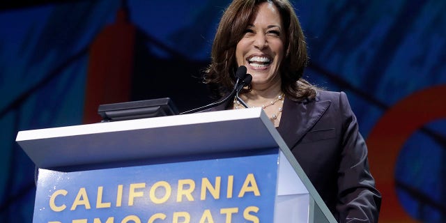 Democratic presidential candidate Sen. Kamala Harris, D-Calif., speaks during the 2019 California Democratic Party State Organizing Convention in San Francisco, Saturday, June 1, 2019. (AP Photo/Jeff Chiu)