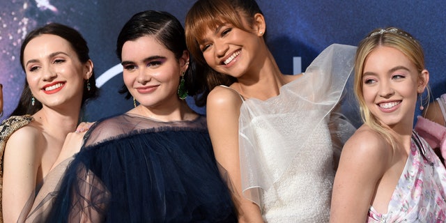 From left, Maude Apatow, Barbie Ferreira, Zendaya and Sydney Sweeney, cast members in the HBO drama series "Euphoria."