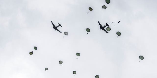 Approximately 200 parachutists participated in the jump over Normandy on Wednesday, replicating a jump made by U.S. soldiers on June 6, 1944 as a prelude to the seaborne invasions on D-Day. 