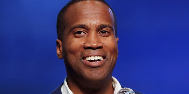 In this Oct. 17, 2018 file photo, Republican U.S. Senate candidate John James speaks during a rally in Pontiac, Mich. The combat veteran and businessman of Michigan is running for U.S. Senate again, this time against first-term Democratic Sen. Gary Peters in 2020. James, who ran against Democrat Debbie Stabenow in 2018, announced his candidacy on Thursday, June 6, 2019. (AP Photo/Paul Sancya)