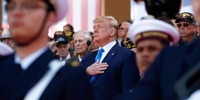 President Donald Trump participates in a ceremony to commemorate the 75th anniversary of D-Day.