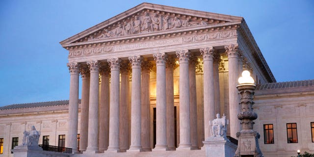 The US Supreme Court building at dusk on Capitol Hill, May 23, 2019.