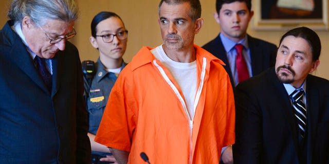 Fotis Dulos and his legal team including Norm Pattis, left, during a hearing at Stamford Superior Court earlier this month.