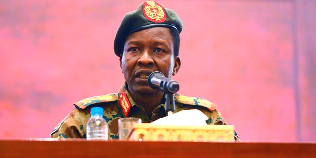 Sudan's ruling Military Council spokesperson Shamseddine Kabbashi holds a press conference at the Presidential Palace in Khartoum, Sudan, Thursday, June 13, 2019. (AP Photo)