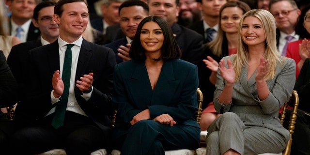 White House senior adviser Jared Kushner, left, and Ivanka Trump applaud as Kim Kardashian West, who is among the celebrities who have advocated for criminal justice reform in Washington.