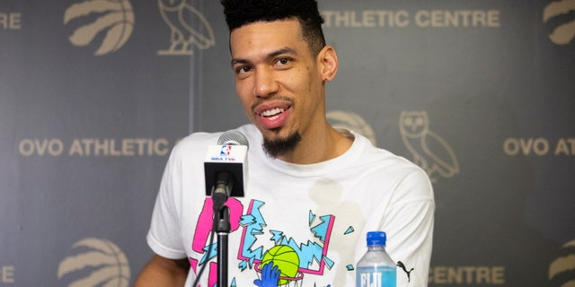 Toronto Raptors' Danny Green takes questions from the media during an NBA basketball news conference following their NBA Championship win, in Toronto, Sunday, June 16, 2019.