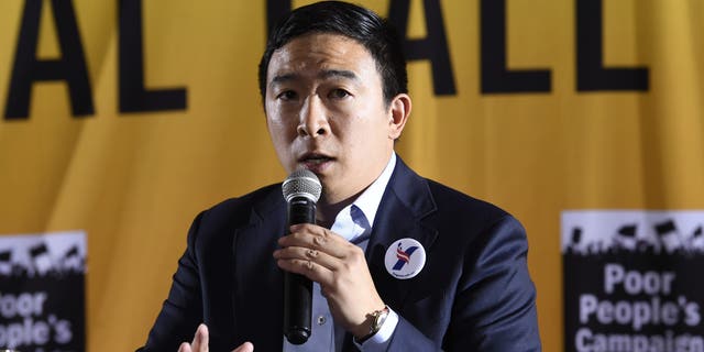 Democratic presidential candidate Andrew Yang speaks at the Poor People's Moral Action Congress presidential forum in Washington, Monday, June 17, 2019. (AP Photo/Susan Walsh)