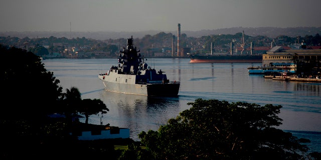 Russian Navy Admiral Gorshkov frigate arrives at the port of Havana, Cuba, Monday, June 24, 2019. (AP Photo/Ramon Espinosa)