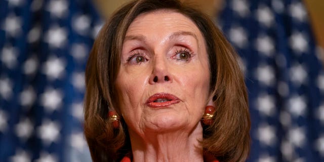 House Speaker Nancy Pelosi speaking with reporters at the Capitol last month.