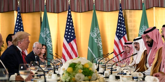 President Donald Trump meets with Saudi Arabia Crown Prince Mohammed bin Salman during a working breakfast on the sidelines of the G-20 summit in Osaka, Japan, Saturday, June 29, 2019. (Associated Press)