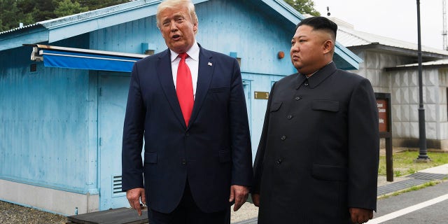 President Donald Trump meets with North Korean leader Kim Jong Un at the border village of Panmunjom in the Demilitarized Zone, South Korea, Sunday, June 30, 2019. (Associated Press)