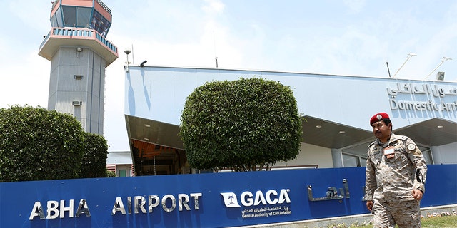 A security officer walking past Saudi Arabia's Abha airport. (REUTERS/Faisal al Nasser)