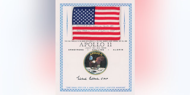 The flag that was flown in orbit during the Apollo 11 mission.