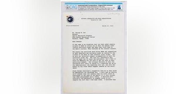 The internal NASA memo discussing Neil Armstrong’s historic first words on the Moon. (Heritage Auctions)