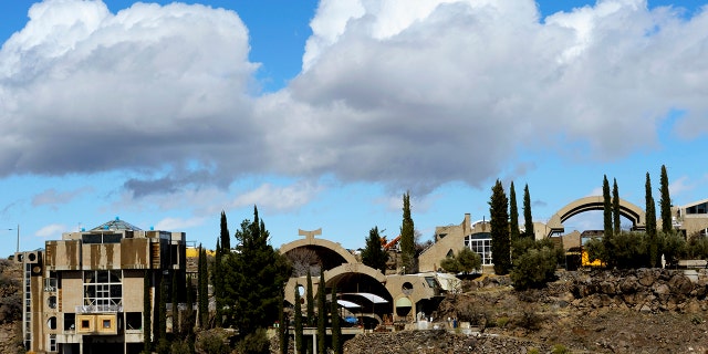 A view of Arcosanti, a futuristic city that has never been finished, is seen above.