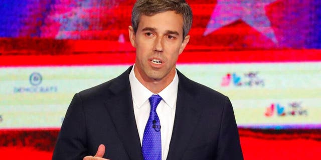 Democratic presidential candidate former Texas Rep. Beto O'Rourke gestures during a Democratic primary debate hosted by NBC News at the Adrienne Arsht Center for the Performing Arts, Wednesday, June 26, 2019, in Miami. (AP Photo/Wilfredo Lee)