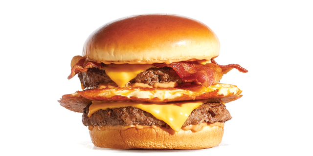 The Big IHOP “Pancake,” pictured above, contains an actual pancake between two beef patties.