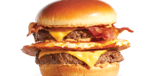 IHOP describes its Big IHOP Pancake Burger as containing its "world-famous buttermilk pancake griddled with cheddar cheese and layered between two premium Steakburger patties, then topped with American cheese, custom-cured hickory-smoked bacon and house-made IHOP sauce."