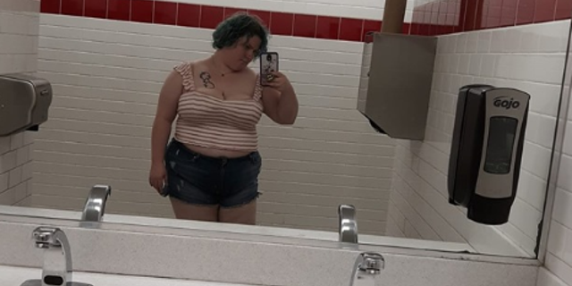 Sueretta Emke, pictured, claimed in a Facebook post that a Golden Corral restaurant manager kicked her out because her crop top was too provocative.