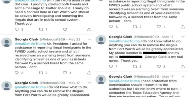 Georgia Clark, a former teacher at the Fort Worth Independent School District, messaged President Trump in a series of tweets she thought were private.