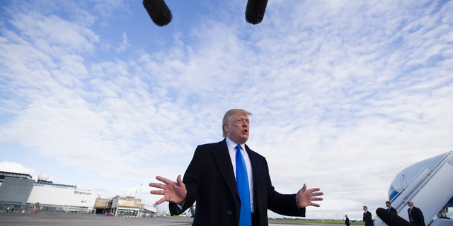 President Donald Trump speaks before he departs Shannon Airport, Thursday, June 6, 2019, in Shannon, Ireland. (AP Photo/Alex Brandon)