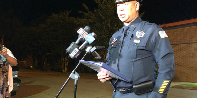 Memphis Police Director Michael Rallings speaks to reporters after a late Wednesday clash with police and an angry crowd early Thursday, June 13, 2019, in Memphis, Tennessee. Armed officers and an angry crowd faced off late Wednesday night after reports that at least one man was fatally shot by authorities in a working-class north Memphis neighborhood. (AP Photo/Adrian Sainz)
